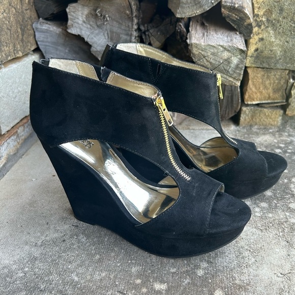 Carlos by Carlos Santana Brynn Black platform wedge sandal w/back zip Sz-10.  P - Picture 4 of 10